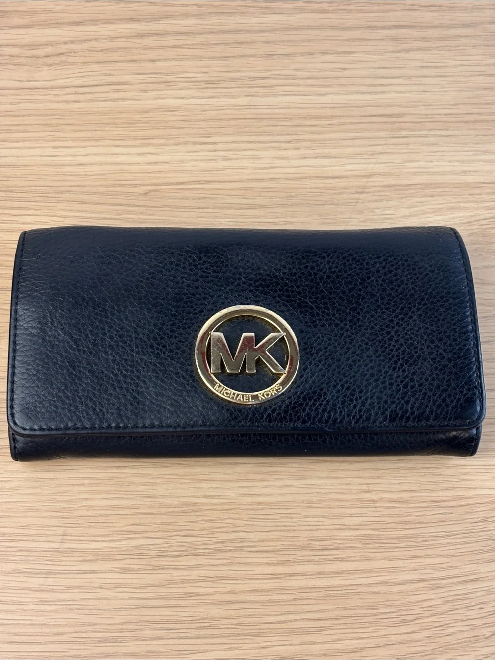 Michael Kors Black Leather MK Logo Continental Wallet